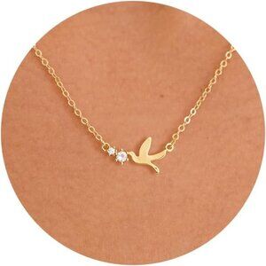 Gold Bird Pendant Necklace with Crystal for Women Minimalist Dainty Jewelry Gift